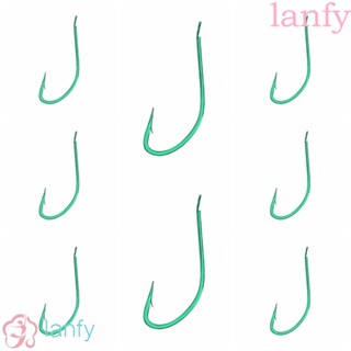 LANFY ตะขอเบ็ดตกปลา เหล็กคาร์บอน แบบบาง ก้านยาว สีเขียว สําหรับตกปลาคาร์พ 20 ชิ้น ต่อล็อต