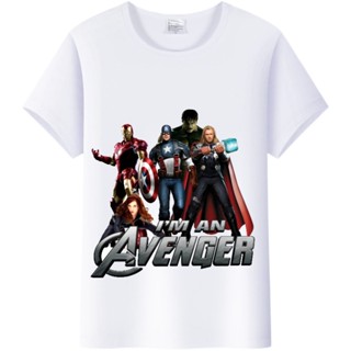 เสื้อยืดลําลอง แขนสั้น คอกลม พิมพ์ลายกราฟฟิค Marvel Captain America Friends ทรงหลวม สีขาว แฟชั่นฤดูร้อน สไตล์พังก์ สําหรับเด็กผู้ชาย 2023