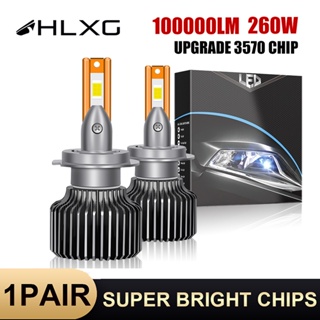 【สว่างมาก】HLXG 2 ชิ้น 260W 100000Lm H7 H4 H11 ไฟหน้ารถยนต์ LED พลังงานสูง Canbus H1 H8 H9 9005 HB3 9006 HB4 9012 HIR2 6000K