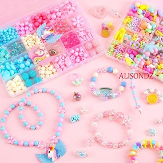 ALISONDZ ชุดทําเครื่องประดับ สร้อยข้อมือ ลูกปัด สีชมพู หลากสี DIY สําหรับเด็กผู้หญิง ให้เป็นของขวัญวันเกิด