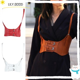 LILY เสื้อครอปท็อป หนังเทียม สีพื้น สามารถปรับได้ สําหรับผู้หญิง