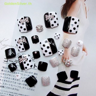 Goldensilver เล็บปลอม ลายจุด สีดํา สําหรับตกแต่งเล็บ 24 ชิ้น