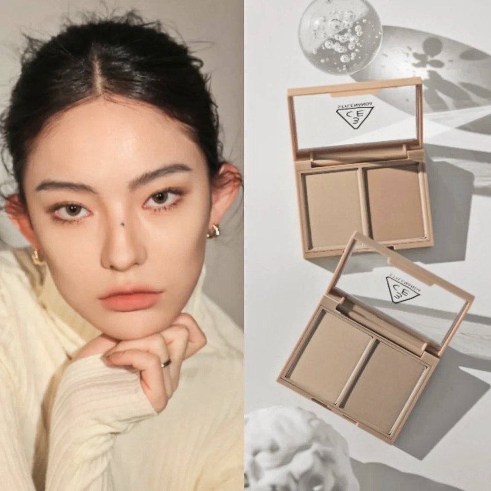 3ce ใหม่ แป้งคอนทัวร์ โทนคู่ เฉดดิ้ง แป้งฝุ่น ธรรมชาติ สามมิติ ปรับสีผิวให้กระจ่างใส ซ่อมแซมผิวหน้า คอนทัวร์ แป้ง 8.6 กรัม แต่งหน้า