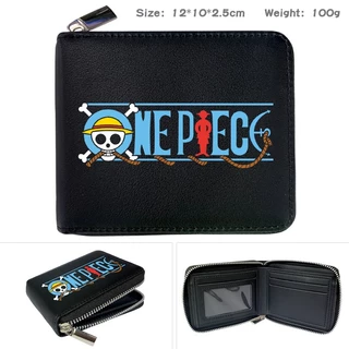 One Piece Luffy Fanily Black Simple Casual Student Short Wallet Boy Girl Cartoon ID Coin Purse