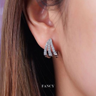 Fancy ต่างหูห่วง ทรงเรขาคณิต สีเงิน แฟชั่นสําหรับผู้หญิง