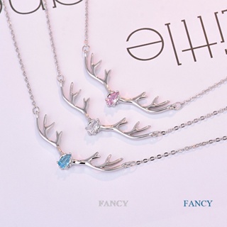 Fancy สร้อยคอเงิน 925 จี้รูปกวาง ประดับเพทาย เครื่องประดับสตรี