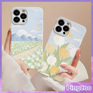 สำหรับ iPhone 11 iPhone Case TPU เคสเยลลี่กันกระแทกเคสรูปถ่ายป้องกันกล้องบรรยากาศภาพวาดสีน้ำมันดอกทิวลิปเข้ากันได้กับ iPhone 14 13 Pro max 12 Pro Max xr xs 7Plus 8Plus