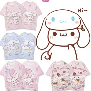 Sanrio Cinnamoroll Tees เสื้อครอปท็อป แขนสั้น ทรงหลวม สไตล์วินเทจ แฟชั่นฤดูร้อน สําหรับผู้หญิง Y2k