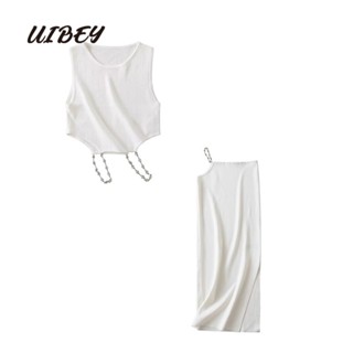 Uibey เสื้อถัก คอกลม ฉลุลาย แฟชั่น + ชุดเดรส 66175