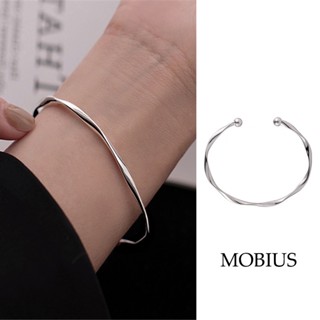 Mobius เกาหลี เรียบง่าย กําไลข้อมือ สร้อยข้อมือ ผู้หญิง แฟชั่น เครื่องประดับเงิน เหล็ก เปิด กําไลข้อมือ ปรับขนาดได้