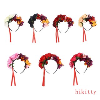 Hik มงกุฎดอกกล้วยไม้ประดิษฐ์ ริบบิ้นสีแดง สําหรับตกแต่งปาร์ตี้ฮาโลวีน