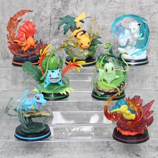 โมเดลฟิกเกอร์ 23 Pokemon Vulpix Ivysaur Totodile Pikachu Chikorita Cyndaquil Fight Scenes ของเล่นสําหรับเด็ก