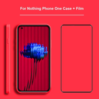 เคสโทรศัพท์ ขอบตรง สีพื้น สําหรับ Nothing Phone 1 One ฟิล์มกระจกนิรภัยกันรอยหน้าจอ