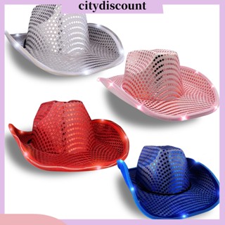 &lt;citydiscount&gt; หมวกแจ๊ส ปักเลื่อม ป้องกันแสงแดด ส่องสว่าง ประสิทธิภาพเวที ปีกรีดเงา พร้อมไฟ สําหรับทุกเพศ