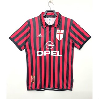 เสื้อกีฬาแขนสั้น ลายทีมชาติฟุตบอล Milan 99-00AC ชุดเหย้า สไตล์วินเทจ