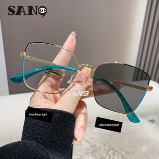 【photochromic Eyeglasses】cod (San9) แว่นตาแฟชั่น กรอบโลหะ รูปตาแมว เปลี่ยนสีได้ สไตล์ยุโรป และอเมริกา สําหรับผู้หญิง