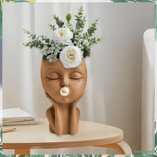 [Freneci] Cute Planter with Drainage Hole Resin Head Planter Face Flower Pot for Gardening Gifts