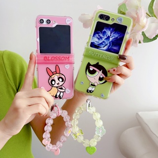 เคสโทรศัพท์มือถือแบบแข็ง กันกระแทก ลายการ์ตูนน่ารัก พร้อมสายโซ่คล้อง สําหรับ Samsung Galaxy Z Flip5 5G 3in1 Z Flip 3 Flip 4