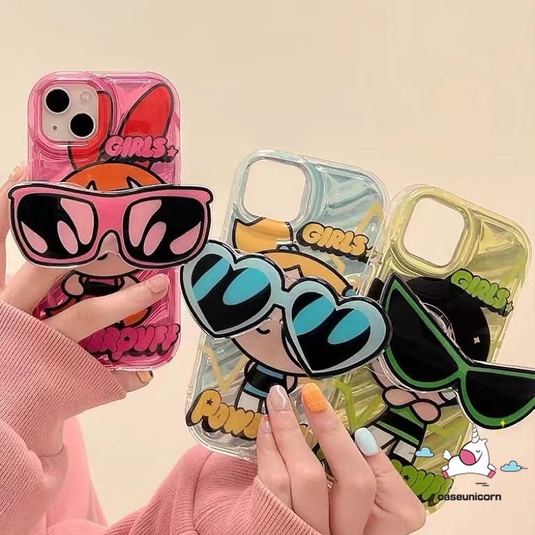 Super Girls เคสโทรศัพท์สําหรับ IPhone Air 16 17 15 11 14 13 12 Pro Max XR 16 7 8 6 6S Plus X XS MAX SE Luxury Laser Card Creative 3D สเตอริโอ Corrugation INS พร้อมผู้ถือ - รูปที่ 4