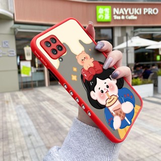 เคสโทรศัพท์มือถือแบบแข็ง ใส กันกระแทก ลายการ์ตูนเด็กผู้หญิงชานม มีลายด้านข้าง สําหรับ Samsung A12 4G A12 5G F12 M12 F23 5G F13 M13