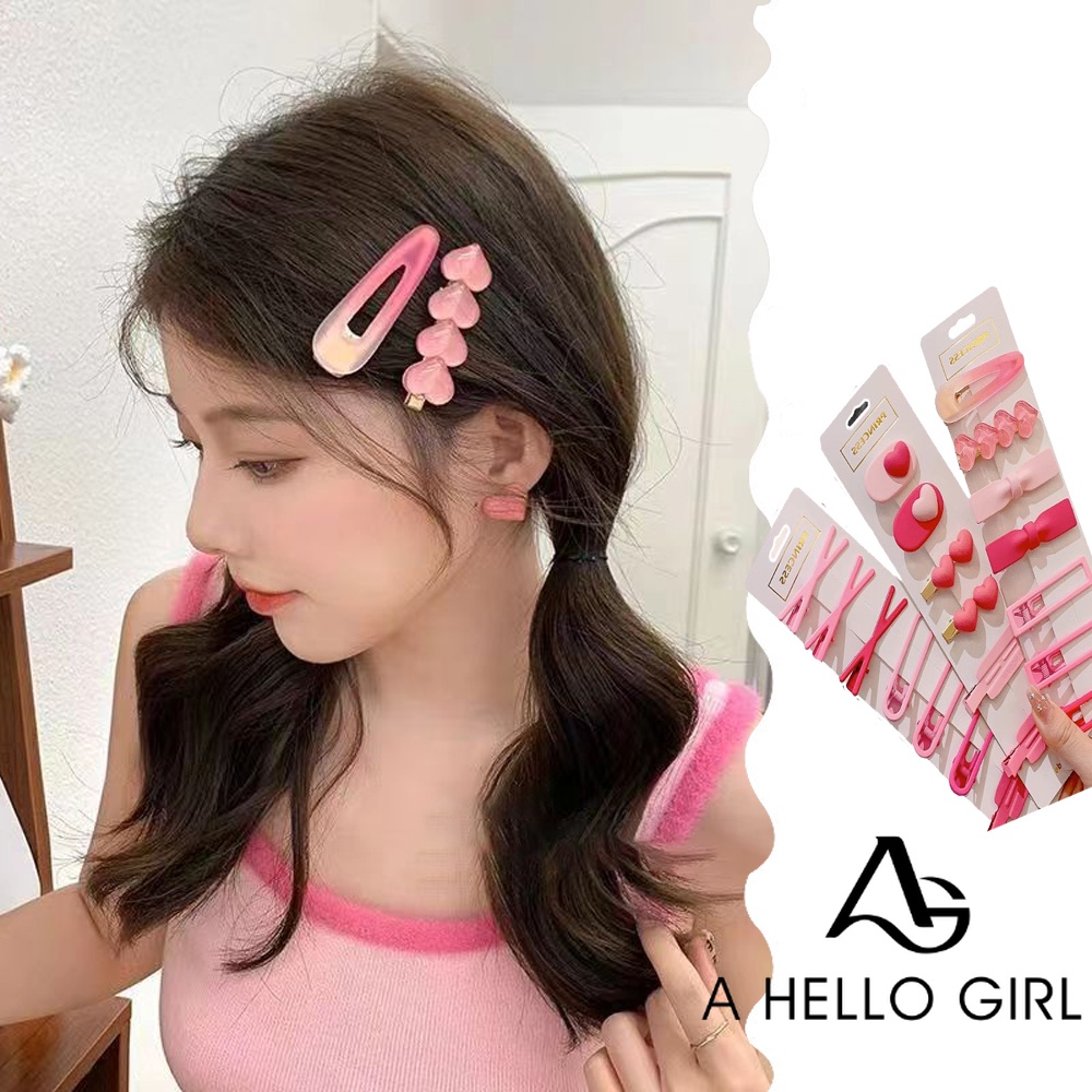 Ahellogirl مشبك شعر صغير بفيونكة وردية للغرّة — صورة 5