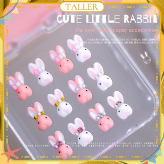 ✧Ready Stcok 1pc Nail Art Rabbit Diamond Nail Accessories Three-dimensional Diamond Inlay Resin Long Eared White Rabbit Paper Round Diamond Pearl Manicure Tool For Nail Shop 10 Col