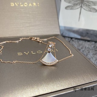 [พร้อมส่ง] Bvlgari สร้อยคอ จี้พัด ประดับเพชร ขนาดใหญ่ สีขาว สีโรสโกลด์