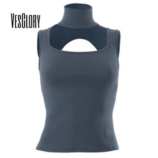 Vesglory เสื้อกล้าม แขนกุด คอยู เข้ารูป สีพื้น เซ็กซี่ แฟชั่นสําหรับผู้หญิง 2023