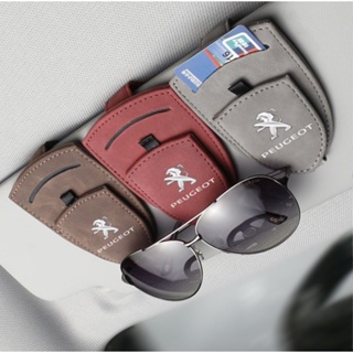 PEUGEOT LOGO car sun visor Alcantara material triangle glasses clip 308 3008 206 207 307 407 607 4008 508 5008 RCZ C5X interior modified sunglasses business card storage box