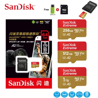 Sandisk การ์ดหน่วยความจํา Micro SD 32GB 64GB 128GB A2 Micro SD 256GB 512GB 1T TF/SD Class 10 SDHC SDXC