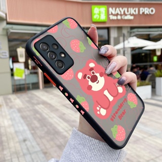 เคสโทรศัพท์ซิลิโคนแข็ง ขอบสี่เหลี่ยม กันกระแทก ลายการ์ตูนหมีสตรอเบอร์รี่ สําหรับ Samsung galaxy A52 4G A52 5G A52s 5G