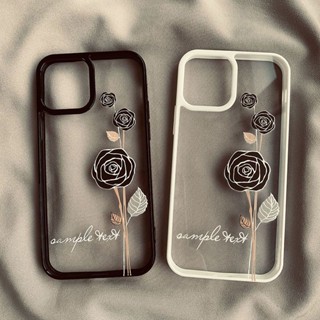 เคสโทรศัพท์มือถือแบบใส กันกระแทก ลายดอกกุหลาบ สีดํา สําหรับ Iphone 13 14Promax 11 12 Xrxs