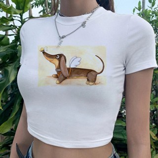 Dachshund เสื้อครอปท็อป สไตล์วินเทจ 2000s สําหรับเด็กผู้หญิง