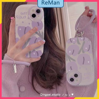 เคสโทรศัพท์มือถือ ลายดอกไม้สีม่วง พร้อมสายคล้องมือ สําหรับ Iphone Apple 12 XR XS 13promax 7 8Plus 11