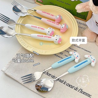 Sanrio ชุดช้อนส้อมน่ารัก Cinnamoroll Hello Kitty Melody Stainless Steel Tableware Home Kitchen Accessories For Gift TH