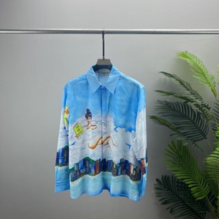 NWNK CASABLANCA fashion brand European long-sleeved shirt new blue printed pattern mens and womens same shirt cardigan spot