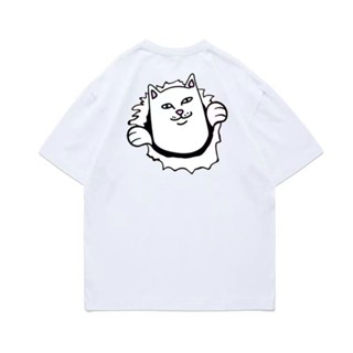 ใหม่ เสื้อยืดแขนสั้นลําลอง ผ้าฝ้าย พิมพ์ลายแมว RIPNDIP ทรงหลวม แฟชั่นฤดูร้อน สไตล์ยุโรป และอเมริกา สําหรับผู้ชาย และผู้หญิง