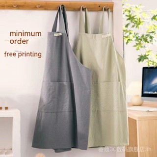 Apron customized logo printed cute womens kitchen Home cotton linen Japanese Korean mens work clothes 1SD3