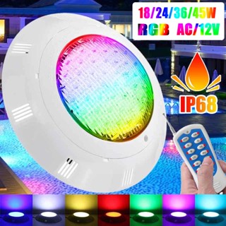 โคมไฟสระว่ายน้ํา LED 18 24 36 45W พร้อมรีโมตคอนโทรล RGB AC12V IP68 กันน้ํา หลากสี