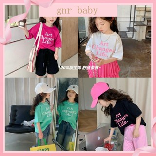 🍓GNR BABY🫐เสื้อยืดแขนสั้น ผ้าฝ้าย ทรงหลวม ขนาดใหญ่ สีแคนดี้ สไตล์เกาหลี สําหรับเด็กผู้หญิง อายุ 3-12 ปี