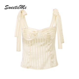 Sweeticme เสื้อกล้าม ลายทาง สีพื้น เซ็กซี่ แฟชั่นใหม่ สําหรับผู้หญิง 2023