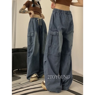 2TOYOUNG  กางเกงขายาว คาร์โก้ กางเกง เชือกอเมริกันคลาสิค Cargo pants 2023 NEW 080225 สวย Comfortable Korean Style Chic A20M013 36Z230909