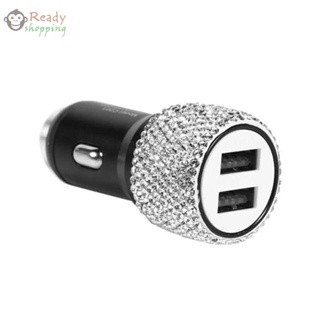 อะแดปเตอร์ชาร์จ USB คริสตัล แบบพอร์ตคู่ สําหรับรถยนต์