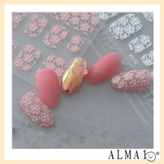 ALMA สติกเกอร์ติดเล็บ ลายดอกไม้ สีชมพู สีขาว DIY