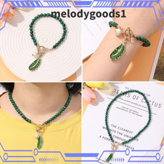 Melodygoods1 สร้อยคอ จี้หิน รูปใบไม้ เครื่องประดับ ของขวัญ