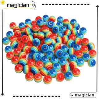 Mag ลูกปัดอะคริลิค เรซิน ลายทางสีรุ้ง ทรงกลม 400 ชิ้น สําหรับทํางานหัตถกรรม DIY 400 ชิ้น