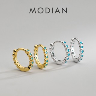 Modian ต่างหูห่วง เงินแท้ 925 ทรงกลม ประดับเทอร์ควอยซ์ สีทอง เรียบง่าย สไตล์วินเทจ เครื่องประดับ สําหรับผู้หญิง