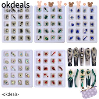 OKDEALS อุปกรณ์ตกแต่งเล็บ พลอยเทียม รูปหัวใจ สีทอง สีเงิน สําหรับตกแต่งเล็บ