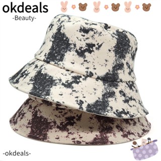 OKDEALS หมวกบักเก็ต ผ้าฝ้าย พิมพ์ลายมัดย้อม แฟชั่นชาวประมง สําหรับตกปลากลางแจ้ง