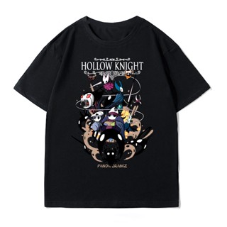 Hollow Knight ins เสื้อยืดสไตล์อนิเมะพลัสไซส์แขนสั้นผ้าฝ้ายสีเข้มทันสมัยสำหรับผู้ชายและผู้หญิง